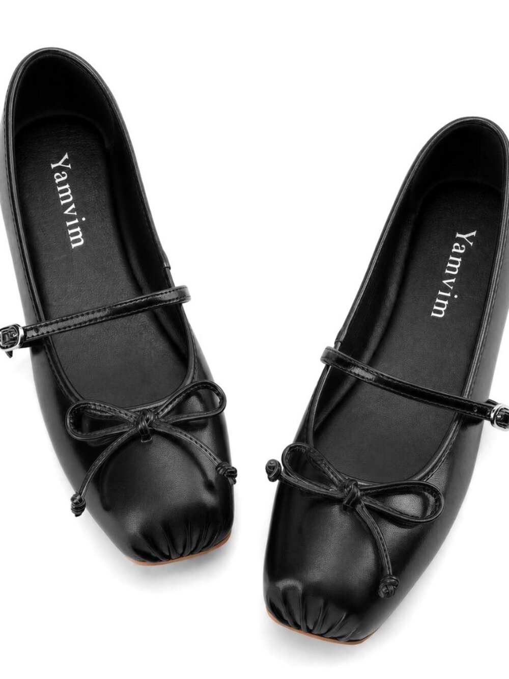 Ballet Flats for Women Square Toe Mary Jane Shoes with Bow Slip On Buckle Strap